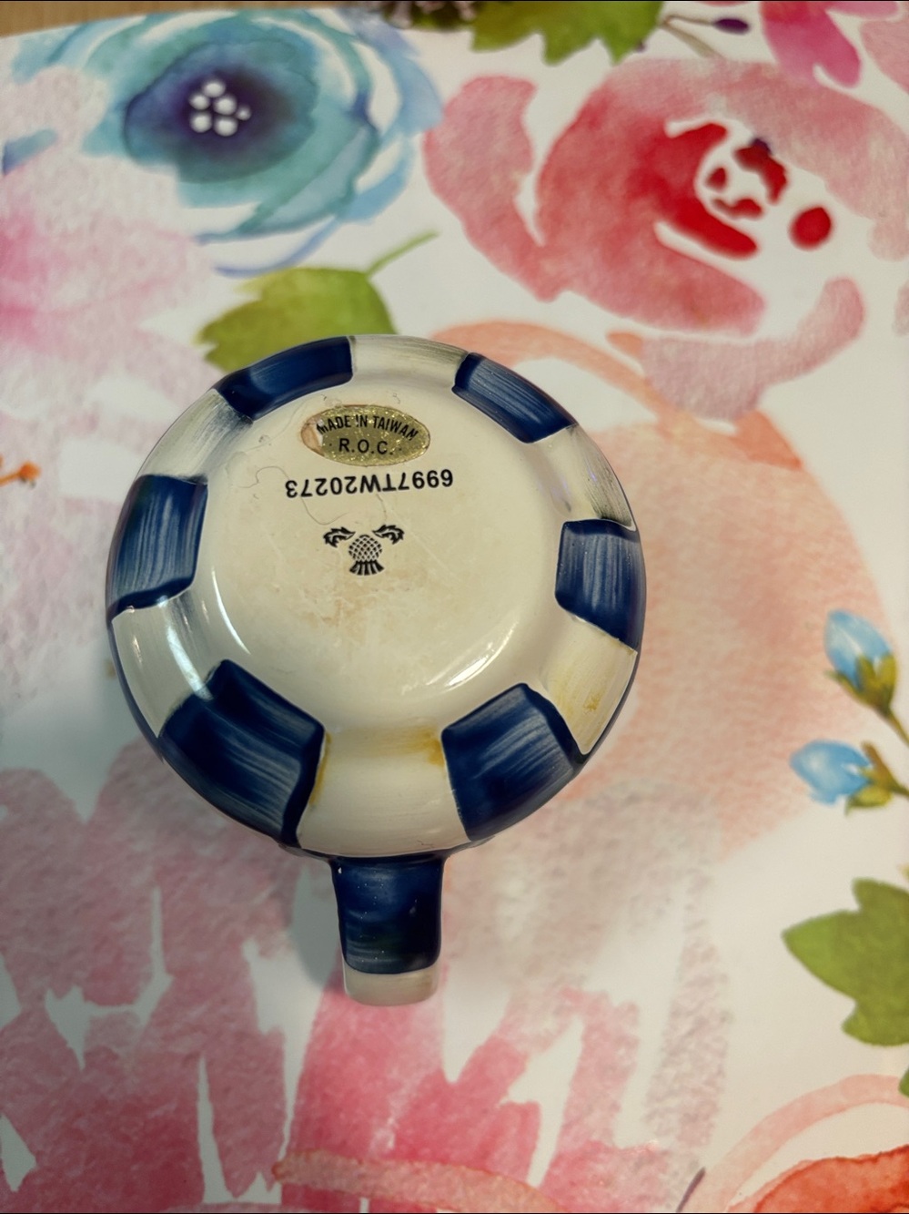 Mackenzie-Childs Royal Check enamal creamer - Picture 2 of 5